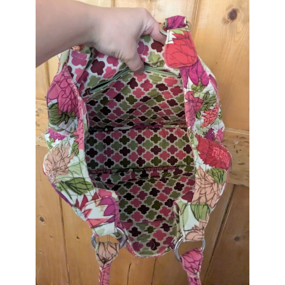 Vera Bradley Hello Dahlia Retired Quilted Cotton Hobo Shoulder Bag Pink Green - Picture 5 of 5